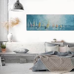 REGATTA Acrylgemälde Bild Kunst Dekoration modern abstrakt Struktur Leinwand Unikat Einzelstück Original Malerei Künstler Meer Segelboot Bild 2