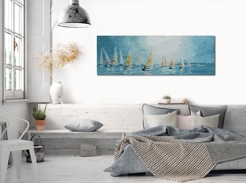 REGATTA Acrylgemälde Bild Kunst Dekoration modern abstrakt Struktur Leinwand Unikat Einzelstück Original Malerei Künstler Meer Segelboot Bild 2