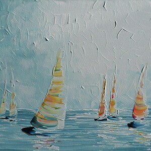 REGATTA Acrylgemälde Bild Kunst Dekoration modern abstrakt Struktur Leinwand Unikat Einzelstück Original Malerei Künstler Meer Segelboot Bild 3