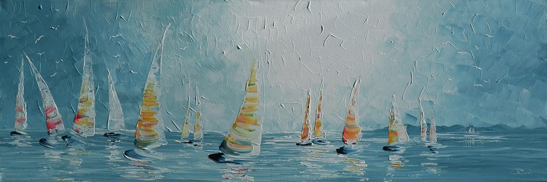 REGATTA Acrylgemälde Bild Kunst Dekoration modern abstrakt Struktur Leinwand Unikat Einzelstück Original Malerei Künstler Meer Segelboot Bild 3