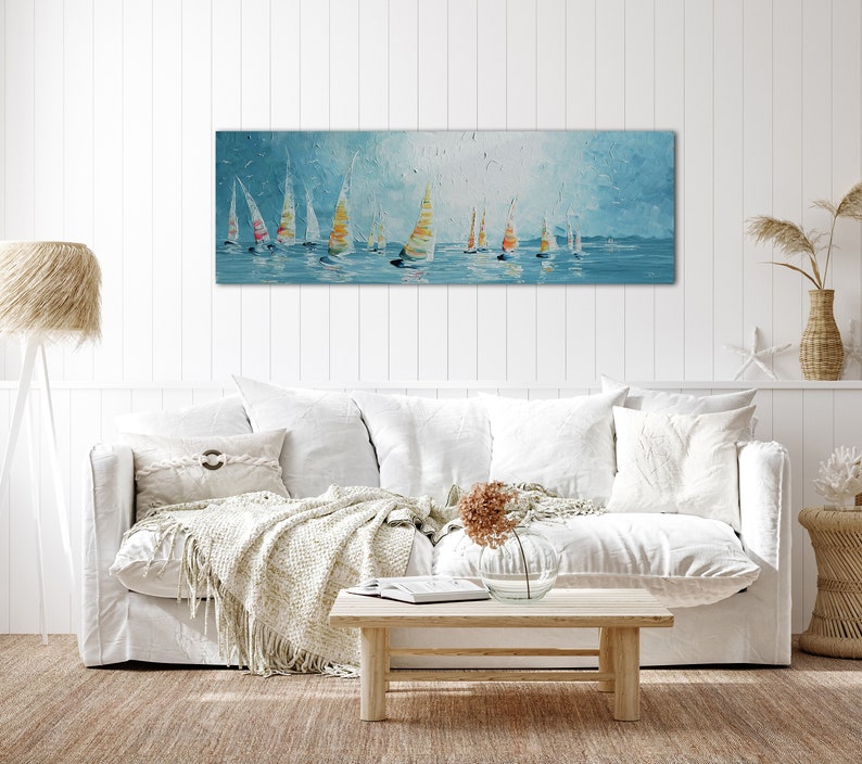 REGATTA acrylic painting picture art decoration modern abstract structure canvas unique piece original painting artist sea sailboat image 7