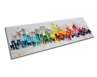 CITY LIGHTS abstract art acrylic painting on canvas on wooden frame ready to hang  unique modern cityscape skyline city town architecture