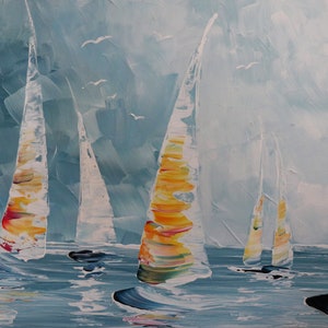 REGATTA Acrylgemälde Bild Kunst Dekoration modern abstrakt Struktur Leinwand Unikat Einzelstück Original Malerei Künstler Meer Segelboot Bild 5