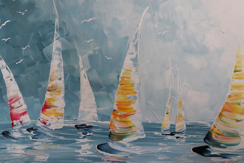 REGATTA Acrylgemälde Bild Kunst Dekoration modern abstrakt Struktur Leinwand Unikat Einzelstück Original Malerei Künstler Meer Segelboot Bild 5