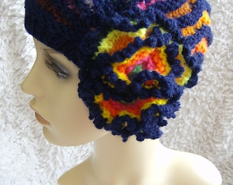 Midnight Rainbow Cloche Ladies/child's Hat - Easy Knitting Pattern