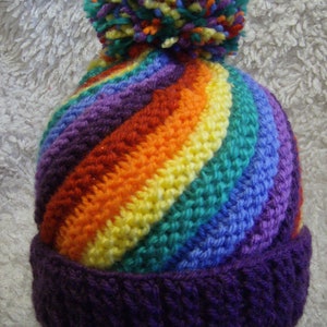 Rainbow Swirl Hat Adult/Child - Easy Chunky Knit Knitting Pattern