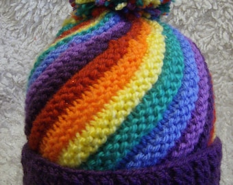Rainbow Swirl Hat Adult/Child - Easy Chunky Knit Knitting Pattern