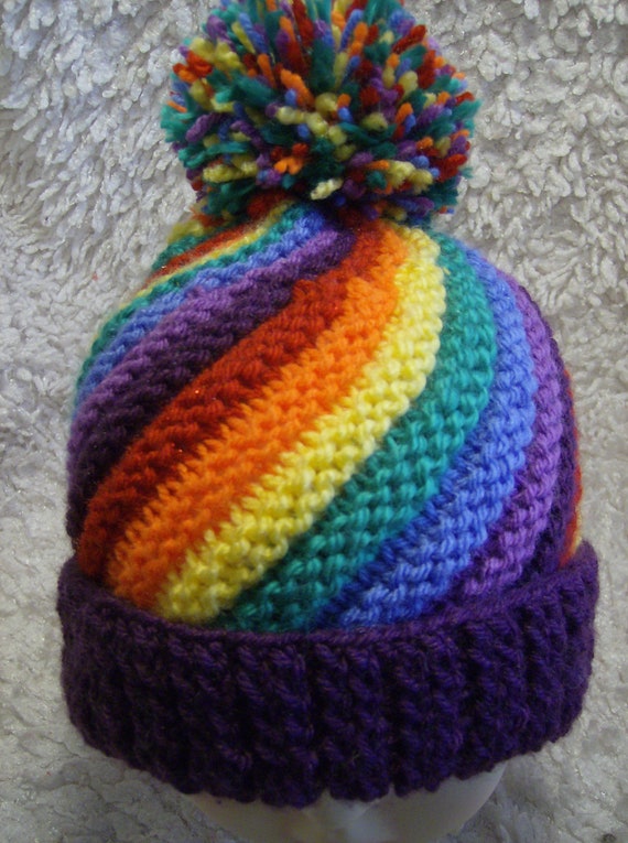 Rainbow Swirl Hat Adult/child - Easy Chunky Knit Knitting