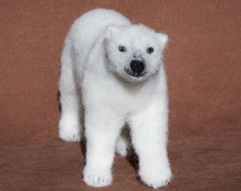 Needle Felted Polar Bear, felt animal, realistic white arctic bear figurine handmade from wool, wildlife ornament