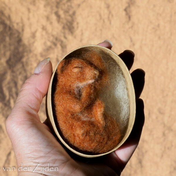 Needle Felted Sleeping Baby Red Squirrel - needle felt animals, felt squirrels, cute woolfelt ornament