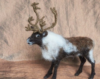 Needle Felted Reindeer, felt animal figurine, realistic caribou ornament, Christmas table decoration