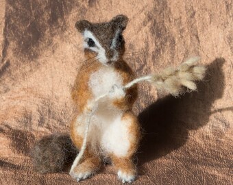 Needle Felted Chipmunk - felt ground squirrel, realistic needle felt animal, ornament, wildlife sculpture