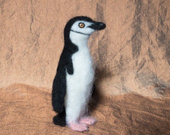 Needle Felted Chinstrap Penguin - Penguin Collection, MADE TO ORDER, penguin gift, realistic bird, needle felt animals