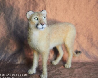 Needle Felted Puma, Cougar, Mountain Lion, animal figurine, realistic big cat ornament, wool felt wild cat sculpture