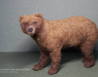 Needle Felted Bear, grizzly bear, brown bear, needle felted animal, realistic wool felt figurine