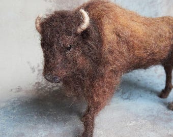 Needle Felted Buffalo | American Bison Ornament | Realistic Wool Felt Animal Figurine