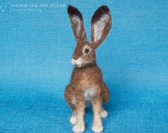 Needle Felted Hare, Felted Jack Rabbit, realistic felt animals, wool felt brown hare, jackrabbit needle felt ornament, soft sculpture