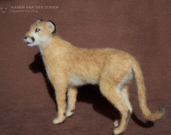 Needle Felted Cougar, Puma, Mountain Lion, animal figurine, realistic big cat ornament, wool felt wild cat sculpture