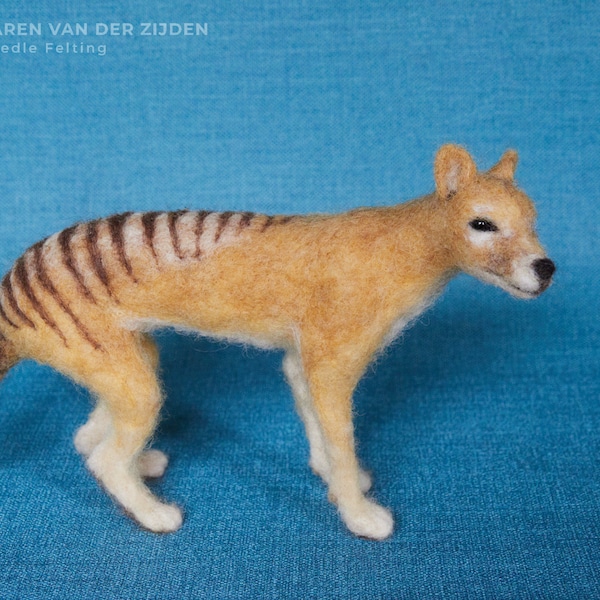Needle Felted Thylacine, Tasmanian Tiger, felt animal figurine, realistic Tasmanian Wolf ornament, Australian marsupial