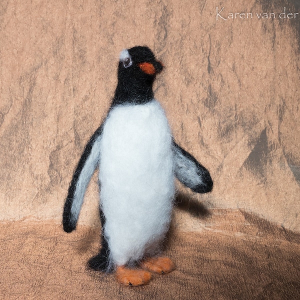 Needle Felted Gentoo Penguin: Realistic Bird Figurine - MADE TO ORDER