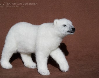 Needle Felted Polar Bear, felt animal, realistic white arctic bear figurine handmade from wool, wildlife ornament