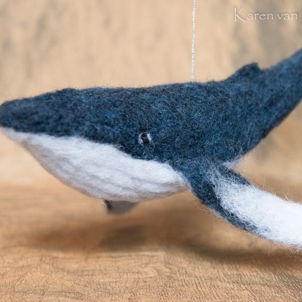 Needle Felted Humpback Whale - realistic felted whale hanging ornament, felt animal mobile, MADE TO ORDER