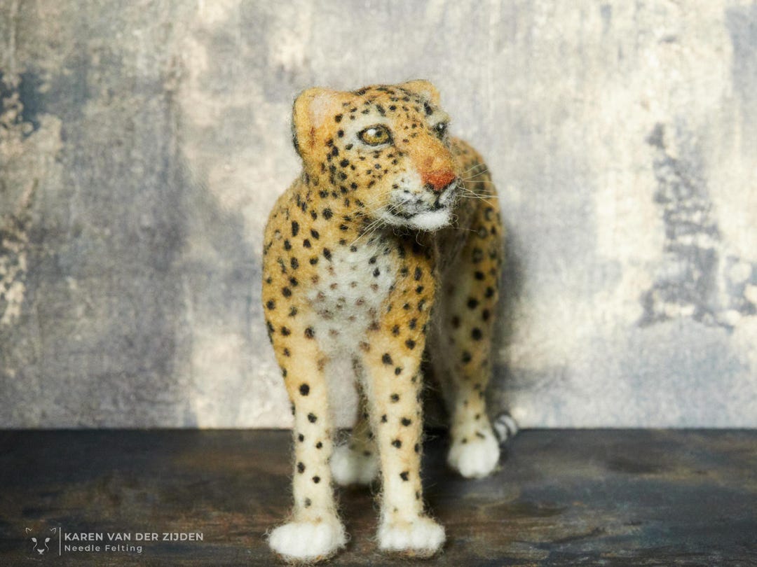Needle Felted Leopard, Felt Animal Figurine, Realistic Big Cat ...