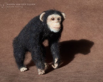 Needle Felted Chimpanzee - wool felt animal, needle felt animals, realistic ape ornament, monkey figurine