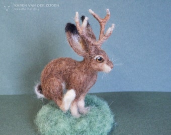 Needle Felted Jackalope - mythical creature, needle felted animal, North American folklore, jackrabbbit, antelope