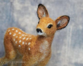 Needle Felted Fawn - Realistic Felt Animal Figurine - Handmade Woodland Decor
