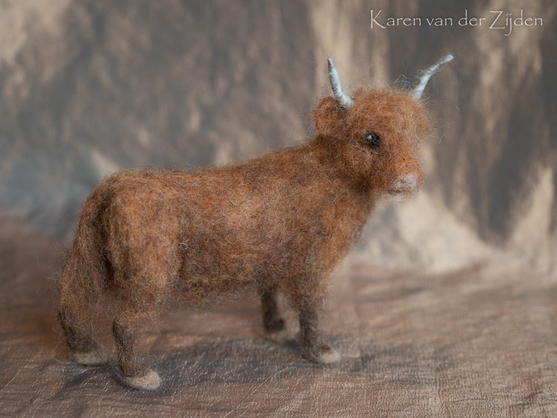 Needle Felted Highland Cow woolfelt cow coo ornament realistic cow