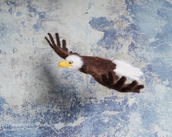 Needle Felted Eagle, realistic bird mobile, American bald eagle, wool felt figurine, hanging ornament