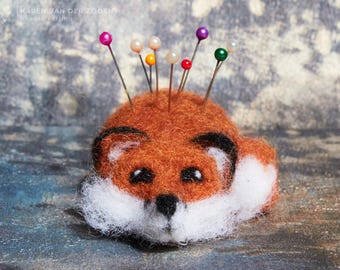 Needle Felted Fox Pin Cushion: Handmade Wool Sewing Accessory