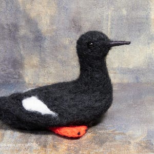Needle Felted Black Guillemot - wool felt seabird, bird ornament, tystie, needle felt animals, Cepphus grylle, MADE TO ORDER