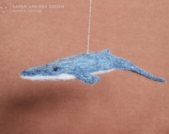 Needle Felted Fin Whale, realistic felted whale mobile, Minke, Sei, Blue, hanging ornament, Christmas tree decoration, bauble