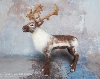 Needle Felted Reindeer, felt animal figurine, realistic caribou ornament, Arctic wildlife