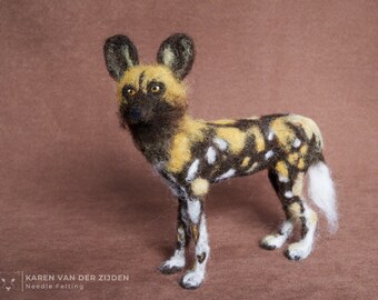 Needle Felted African Wild Dog - hunting dog, painted wolf, realistic needle felt animal sculpture