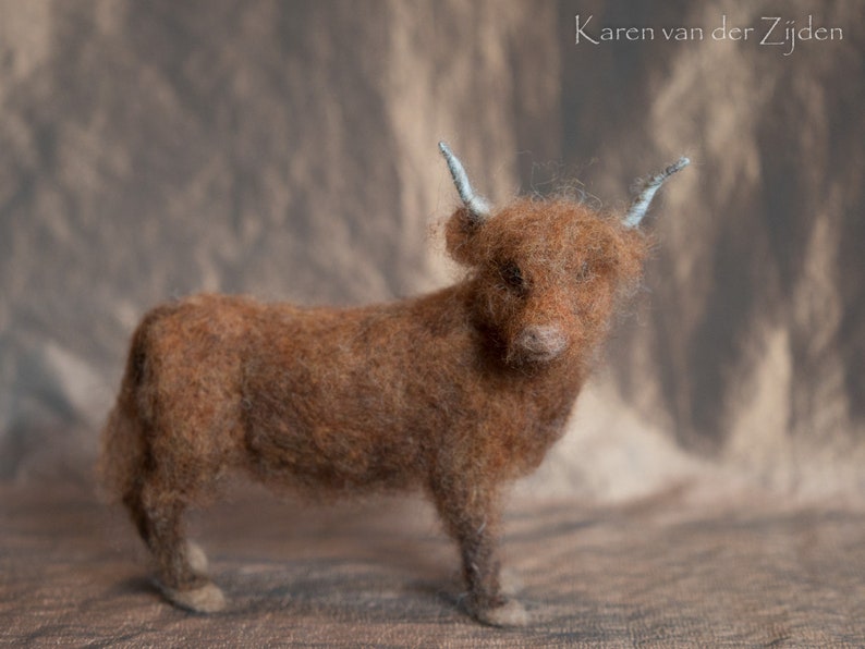 Needle Felted Highland Cow woolfelt cow coo ornament realistic cow