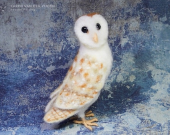 Needle Felted Owl, wool felt barn owl, realistic bird ornament, needle felted animal, wildlife art