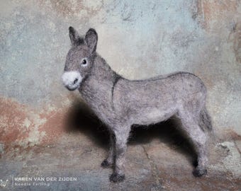 Needle Felted Donkey: Realistic Wool Farm Animal Figurine
