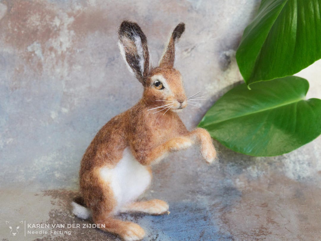 Needle Felted Hare | Wool Felt Jackrabbit Figurine | Realistic Animal ...