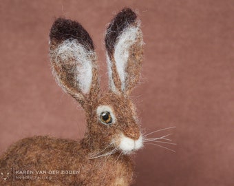 Needle Felted Hare, Jack Rabbit, realistic animal, wool felt brown hare, jackrabbit needle felt ornament, soft sculpture