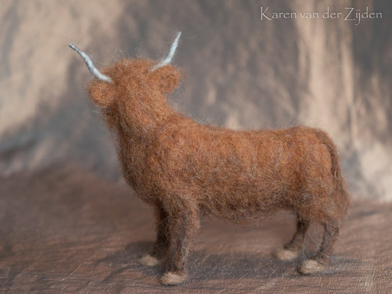 Needle Felted Highland Cow woolfelt cow coo ornament realistic cow