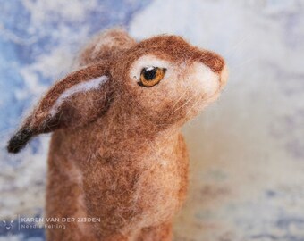 Needle Felted Hare, Jackrabbit, moon gazing hare, needle felt animal, handmade figurine, woodland animals, brown hare