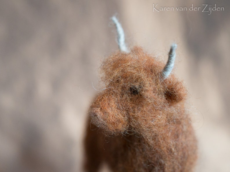Needle Felted Highland Cow woolfelt cow coo ornament realistic cow