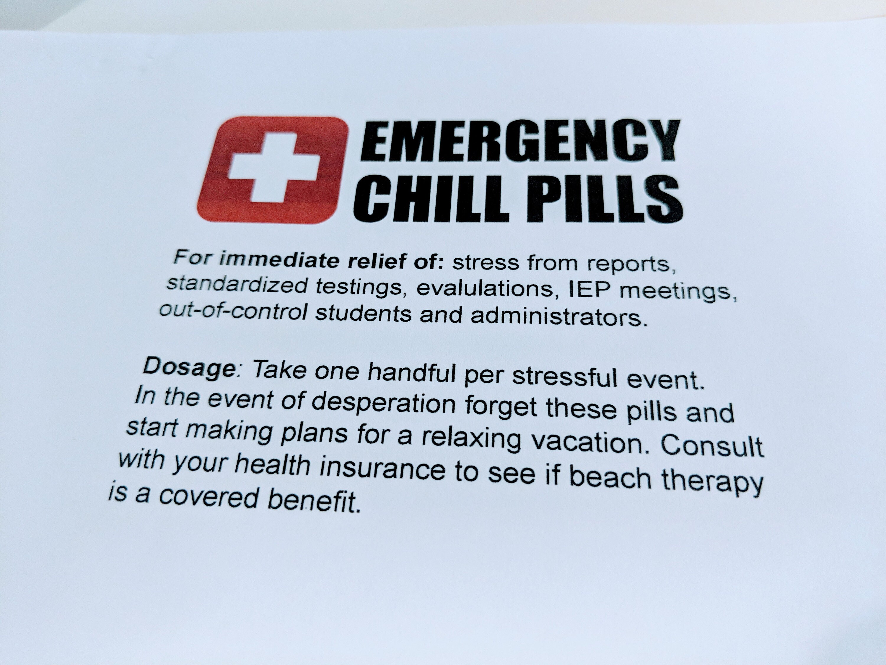 Funny Teacher Gift Emergency Chill Pills Label Digital Printable PDF ...