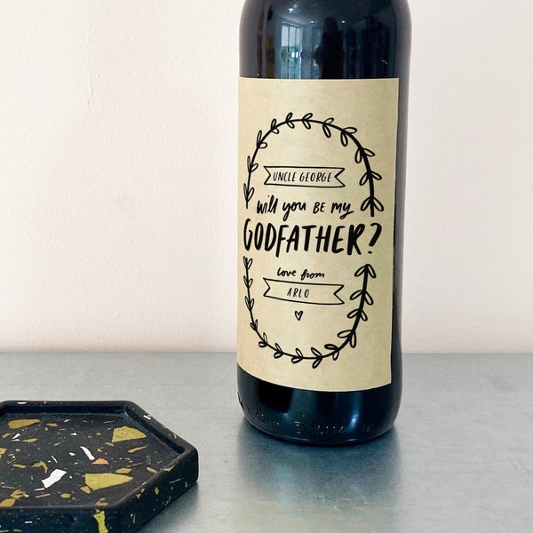Will You Be My Godfather Personalised Wine Bottle Label, Kraft Wine Label, Godfather Gift, Godparent Gift, Godfather Proposal Gift