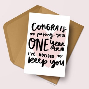 Funny First Anniversary Card | Congrats On Passing Your One Year Trial | Funny Love Card | Boyfriend | Girlfriend | Husband | Wife | 1 year