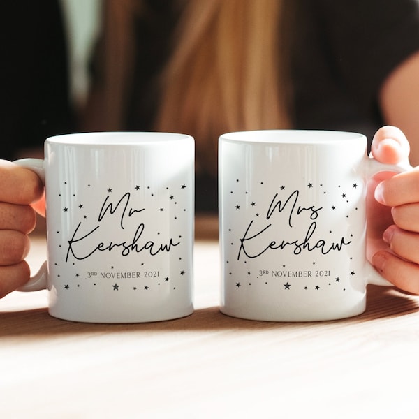 Personalised Couple Wedding Mugs, Mr and Mrs Mugs, Personalised Wedding Gift, Gift for the Couple, Couple Mugs, Newlyweds Mug Set