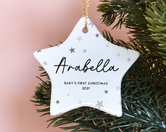 Personalised Baby&#39;s First Christmas Bauble, Ceramic Star Bauble, Baby&#39;s 1st Christmas Keepsake, 2021 Baby Christmas Decor, Baby Keepsake